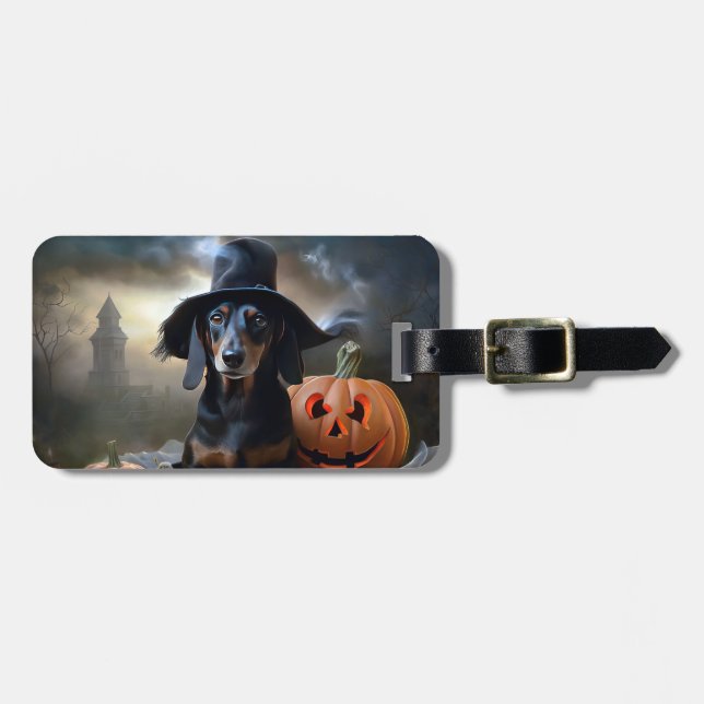 Étiquette À Bagage Dachshund Halloween effroi (Devant horizontal)