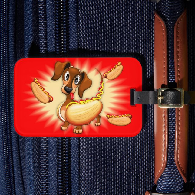 Étiquette À Bagage Dachshund Hot Dog mignonne et drôle de caractère (Insitu Rectoal 4)
