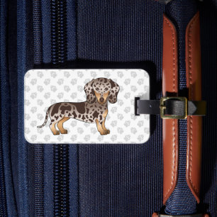 Étiquette À Bagage Dachshund poil court Chocolat & Tacheté Brun et Pa