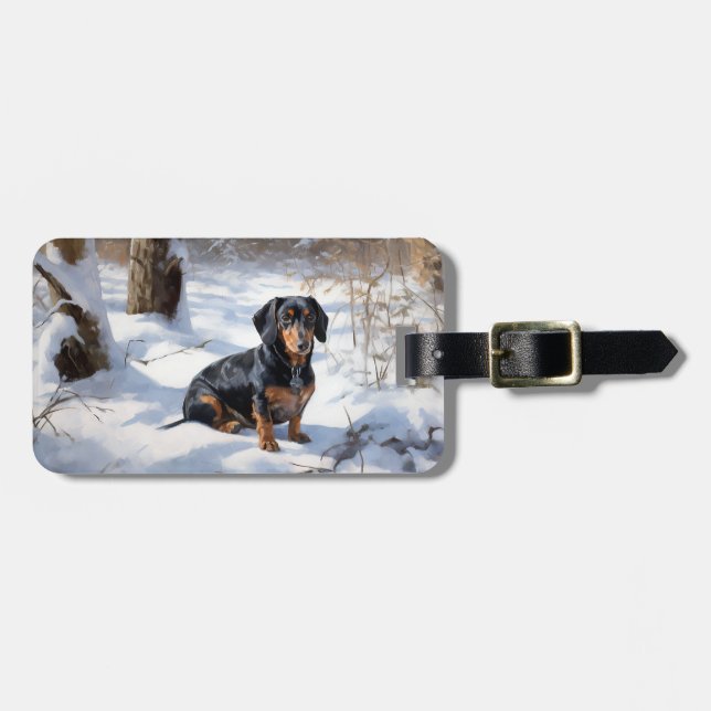 Étiquette À Bagage Dachshund Qu'Il Neige Noël (Devant horizontal)