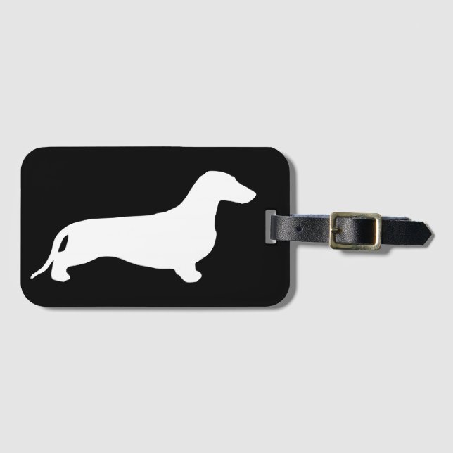 Étiquette À Bagage Dachshund silhouette blanche + vos idées (Devant Horizontal)