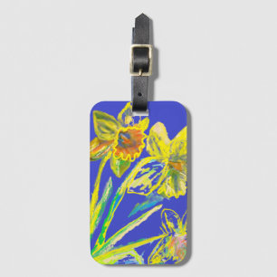 Étiquette À Bagage Daffodil Abstrait Jaune Fleurs Bleues Florales Art