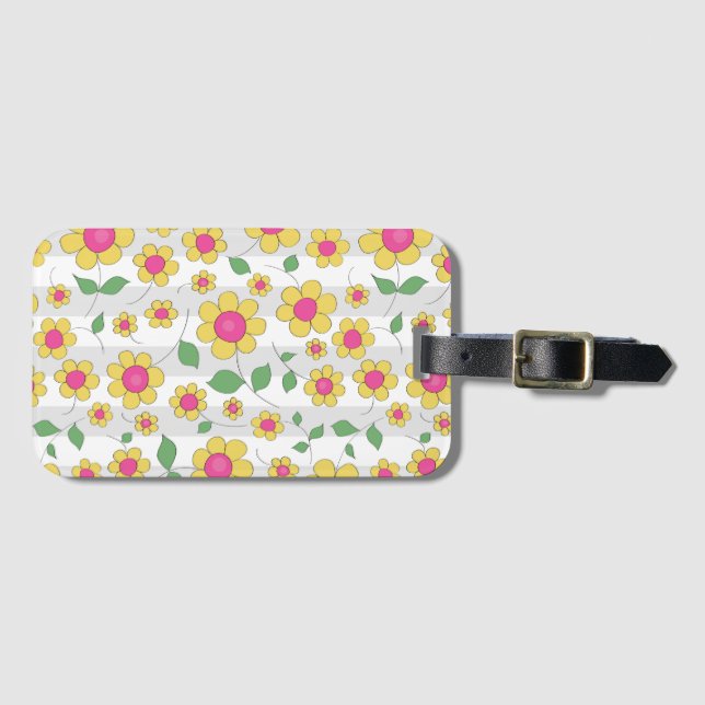 Étiquette À Bagage Daisy enfants floraux dessin de printemps heureux (Devant Horizontal)
