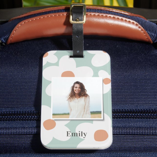 Étiquette À Bagage Daisy floral boho rétro orange bleu (Insitu Rectoal 2)