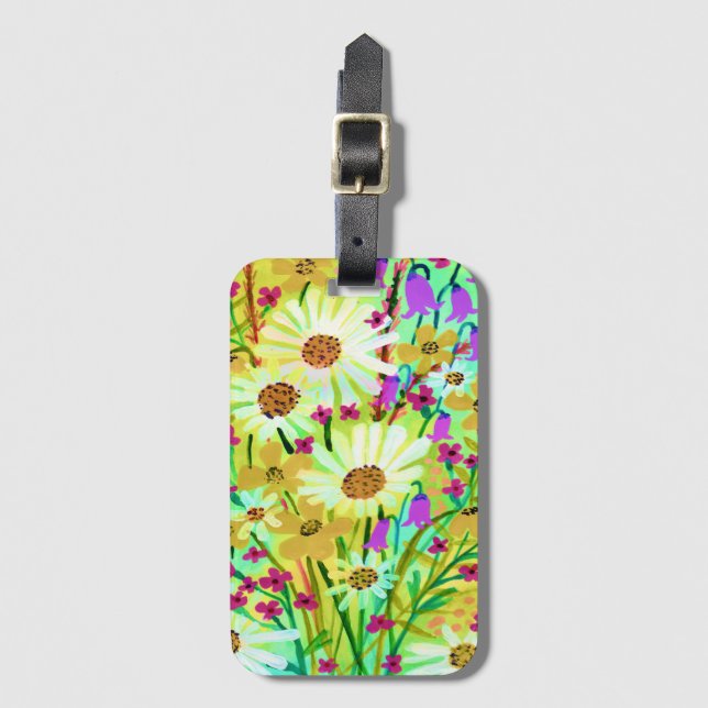 Étiquette À Bagage Daisys Fleur sauvage Bouquet Motif aquarelle (Devant Vertical)