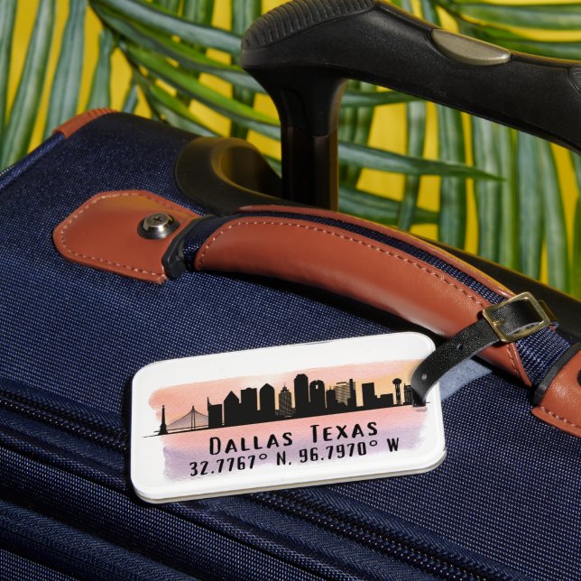 Étiquette À Bagage Dallas TX Skyline Latitude et Longitude (Insitu Rectoal 3)