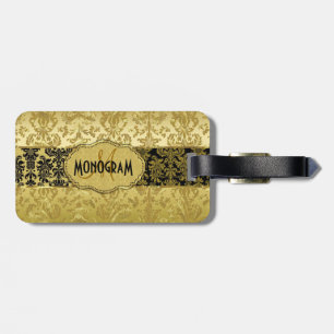 Étiquette À Bagage Damas florales Noir & Or Customisés