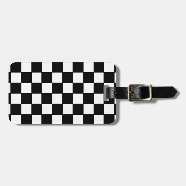 Étiquette À Bagage Damier en noir et blanc (Devant horizontal)