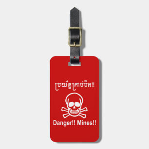 Étiquette À Bagage Danger ! ! Les mines ! ! SYMBOLE ☠ Cambodgien Khme