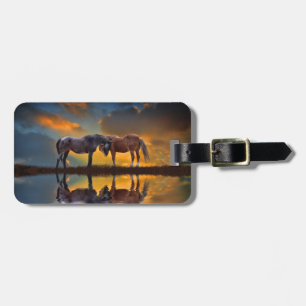 Étiquette À Bagage De beaux chevaux et de l'eau