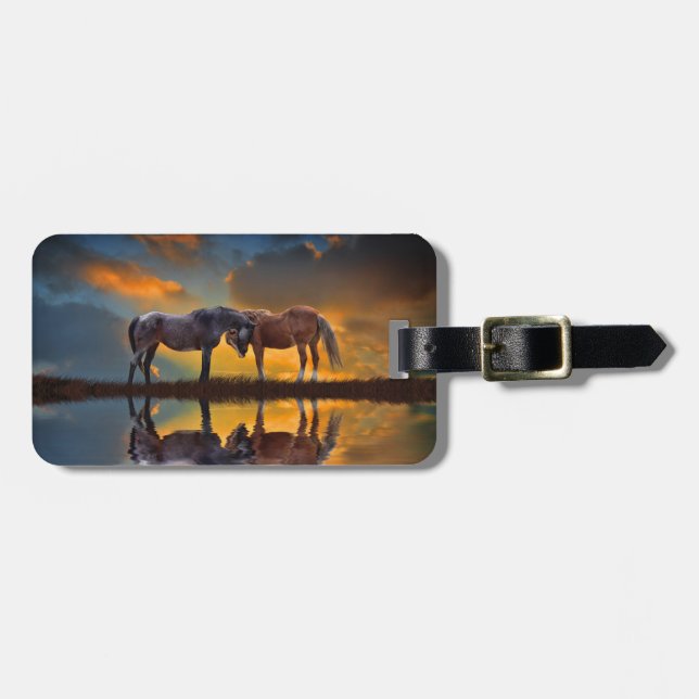 Étiquette À Bagage De beaux chevaux et de l'eau (Devant horizontal)