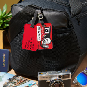 Étiquette À Bagage 🏐 de volley-ball sportif rouge et noir