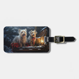Étiquette À Bagage Décor de Noël de Terrier australien Snowy Sleigh