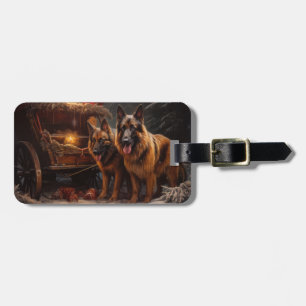 Étiquette À Bagage Décor de Noël du berger belge Snowy Sleigh