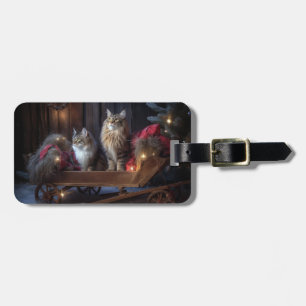 Étiquette À Bagage Décor de Noël du Maine Coon Snowy Sleigh