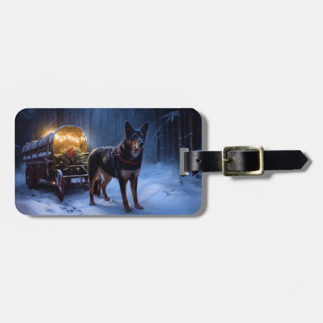 Étiquette À Bagage Décor de Noël Kelpie Snowy Sleigh (Devant horizontal)