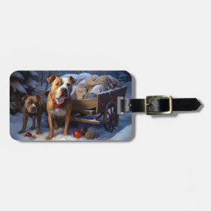 Étiquette À Bagage Décor de Noël Pitbull Snowy Sleigh