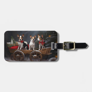 Étiquette À Bagage Décor de Noël Rat Terrier Snowy Sleigh