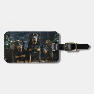 Étiquette À Bagage Décor de Noël Rottweiler Snowy Sleigh