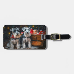Étiquette À Bagage Décor de Noël Schnauzer Snowy Sleigh