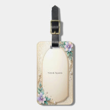 Decorative Floral Frame with Pearls Luggage Tag