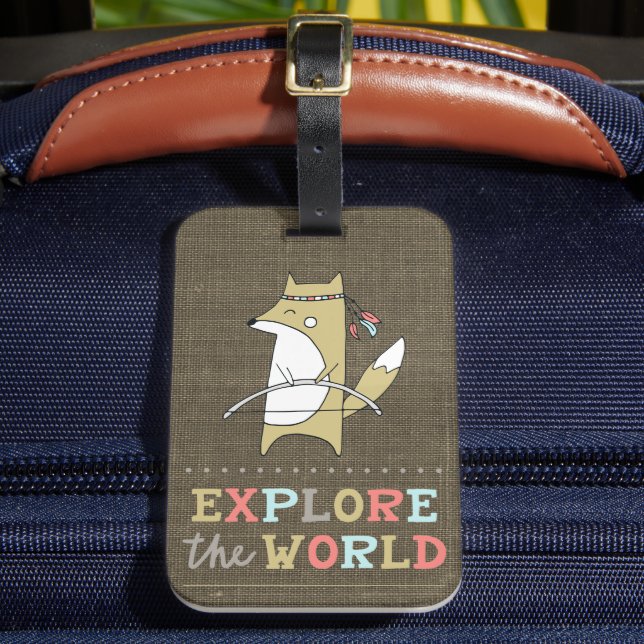 Étiquette À Bagage Découvrez le monde Boho Fox personnalisable enfant (Insitu Rectoal 2)