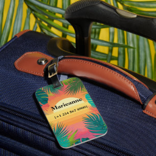 Étiquette À Bagage Dégradé de coucher de soleil au paradis tropical