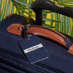 Étiquette À Bagage Denim Fabric, Denim Texture, Blue Denim, Votre Nom
