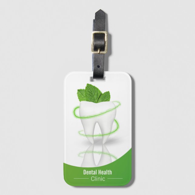 Étiquette À Bagage Dental Médicale Mint Leaf Tooth - étiquette de bag (Devant Vertical)