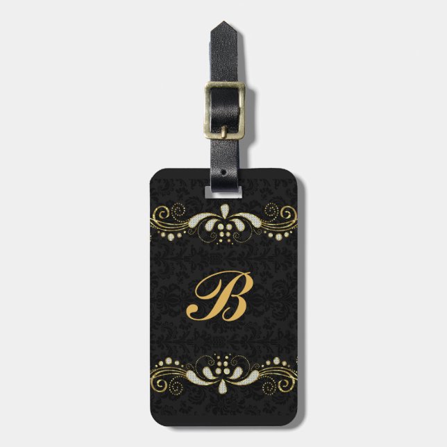 Étiquette À Bagage Dentelle Florale Faux Or Et Parties scintillant (Devant Vertical)