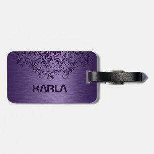 Étiquette À Bagage Dentelle violette profonde et métallique