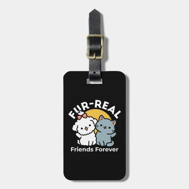 Étiquette À Bagage Des amis vrais pour toujours | Cute Cat & Chien Du (Devant Vertical)