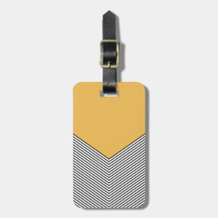 Étiquette À Bagage Design de chevrons noir et blanc et triangle jaune
