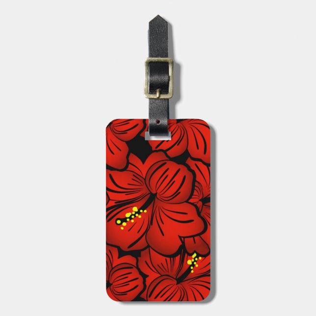 Étiquette À Bagage Design de fleurs de l'Hibiscus rouge tropical hawa (Devant Vertical)