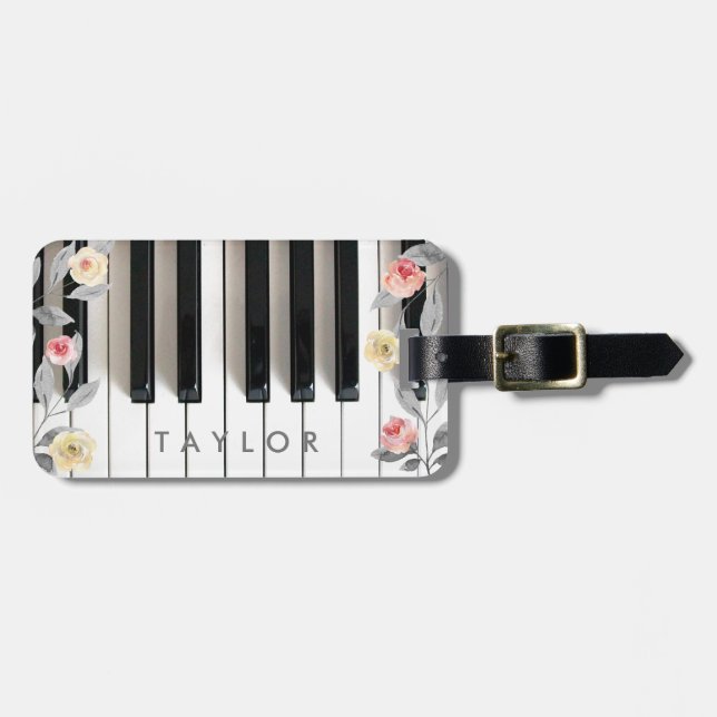Étiquette À Bagage Design de piano rose (Devant horizontal)