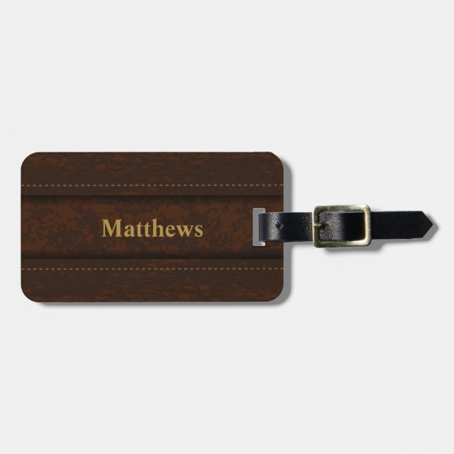 Étiquette À Bagage Design en cuir Brown| Personnaliser (Devant horizontal)