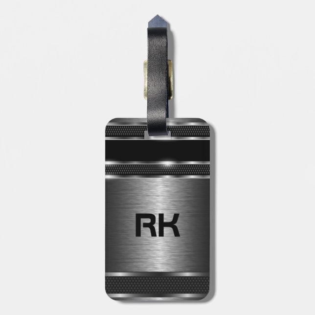 Étiquette À Bagage Design géométrique moderne gris argent métallique (Dos Vertical)