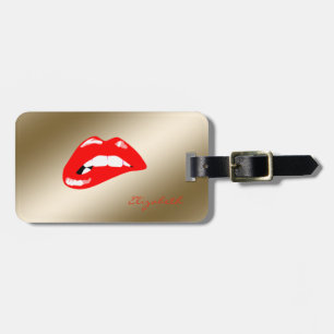 Étiquette À Bagage Design Moderne Chic Or - Lèvres Rouges, Personnali