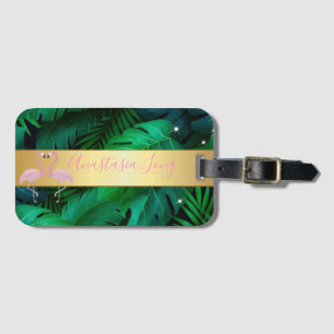 Étiquette À Bagage Design moderne, Feuilles Tropical Palm, Rose