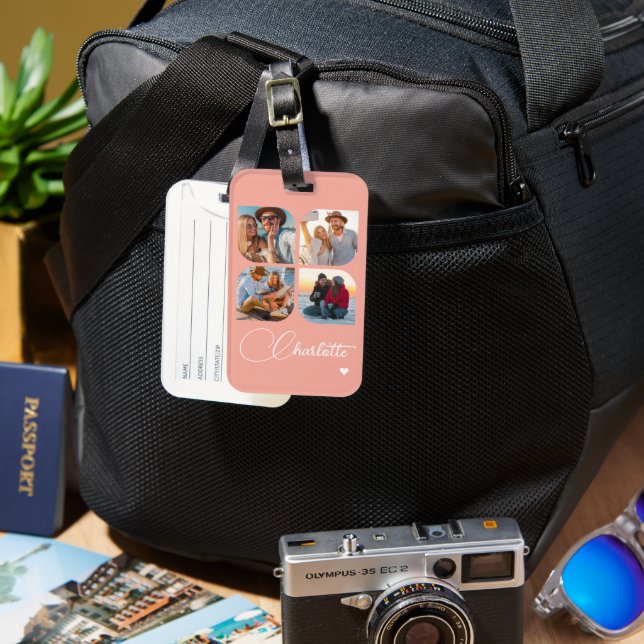 Étiquette À Bagage Design Your Own 4 Photo Personalized Name (Recto & Verso)