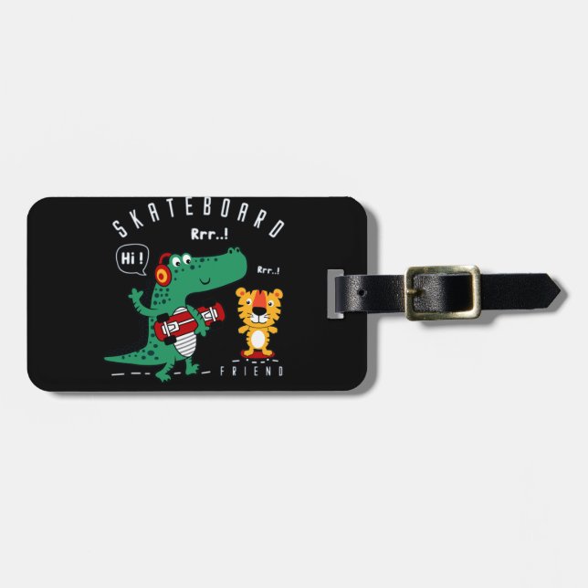 Étiquette À Bagage dessin animé animal vectoriel skateboard (Devant horizontal)