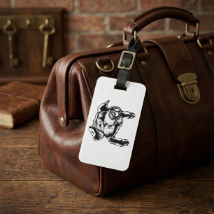 Étiquette À Bagage Dessin d'animal de ferme tête de cochon en noir et