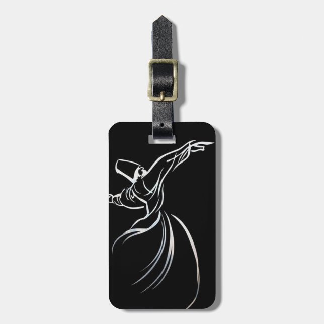 Étiquette À Bagage Dessin De Ligne Dervish Style De Calligraphe En Bl (Devant Vertical)