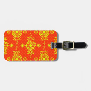 Étiquette À Bagage Dessin floral jaune et orange vif