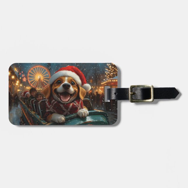 Étiquette À Bagage Dessous de verre à rouleaux de chien beagle Noël (Devant horizontal)