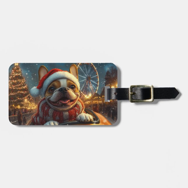 Étiquette À Bagage Dessous de verre à rouleaux de chien de boîte Noël (Devant horizontal)