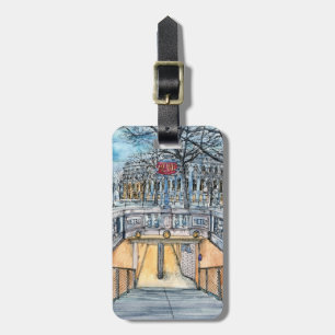 Étiquette À Bagage Destinations   Aquarelle Vintage entrée du métro