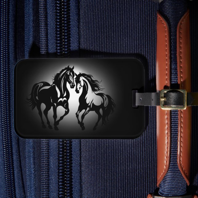 Étiquette À Bagage Deux chevaux en amour noir blanc cheval couple amo (Insitu Rectoal 4)