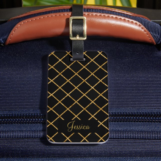 Étiquette À Bagage Diamant noir et or moderne (Insitu Rectoal 2)