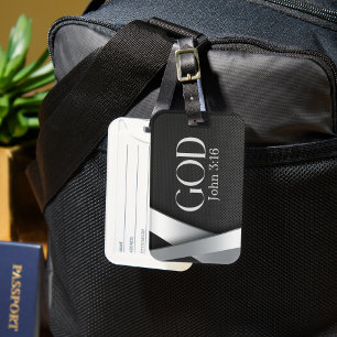 Étiquette À Bagage DIEU   John 3:16 Avec Arrière - plan métallique au